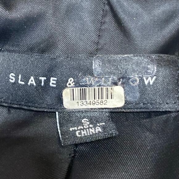 Slate & Willow Aviator Beige Black 100% Leather Sherpa Zip Up Moto Coat Jacket S - Picture 5 of 6